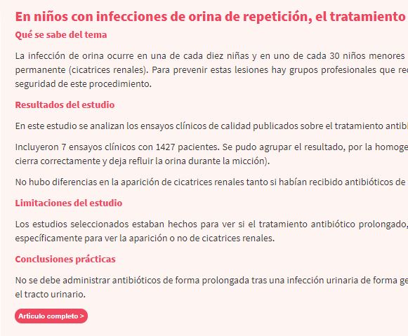 En niños con infecciones de orina de repetición, el tratamiento preventivo con antibióticos no evita el daño renal